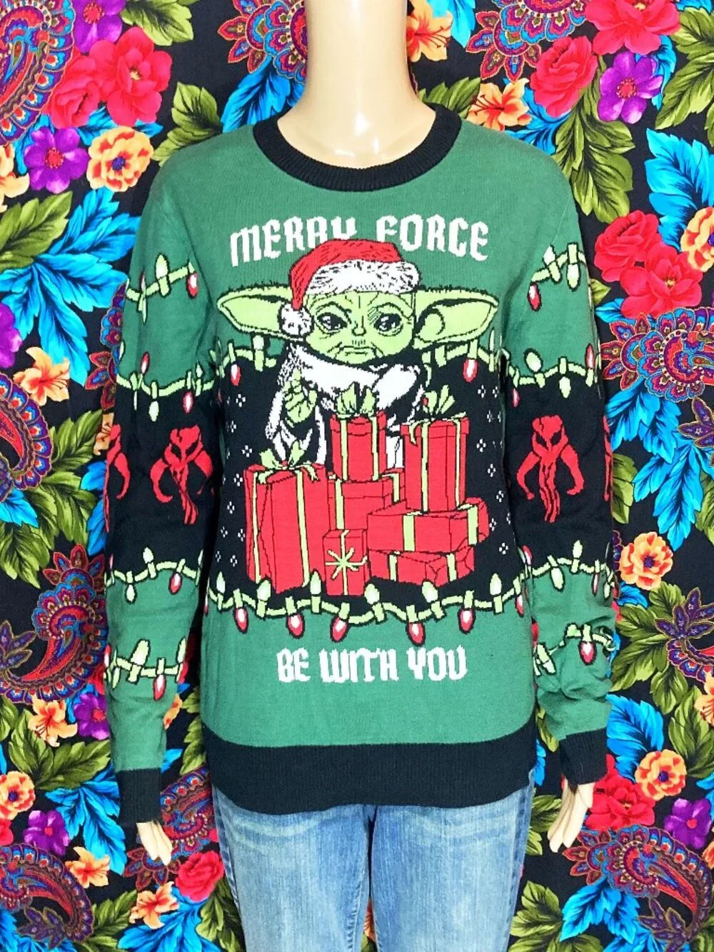 Men's Star Wars The Mandalorian Grogu Ugly Christmas Sweatshirt Size Large